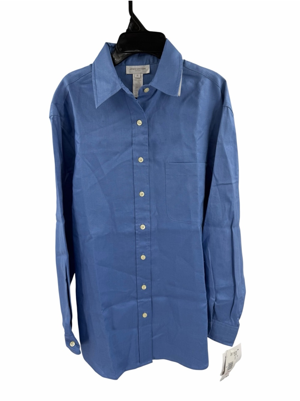 Jones New York 100% Linen Button Down Shirt Blue Dressy Casual Work Career Med